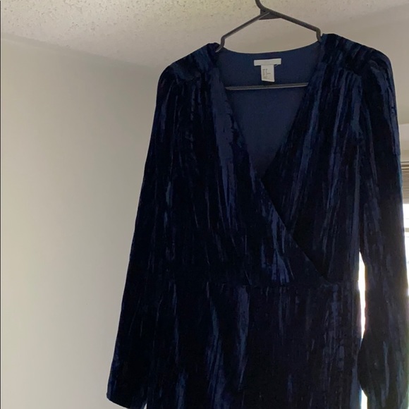 H&M Crushed Velvet Navy Blue Mini Dress - Picture 12 of 12